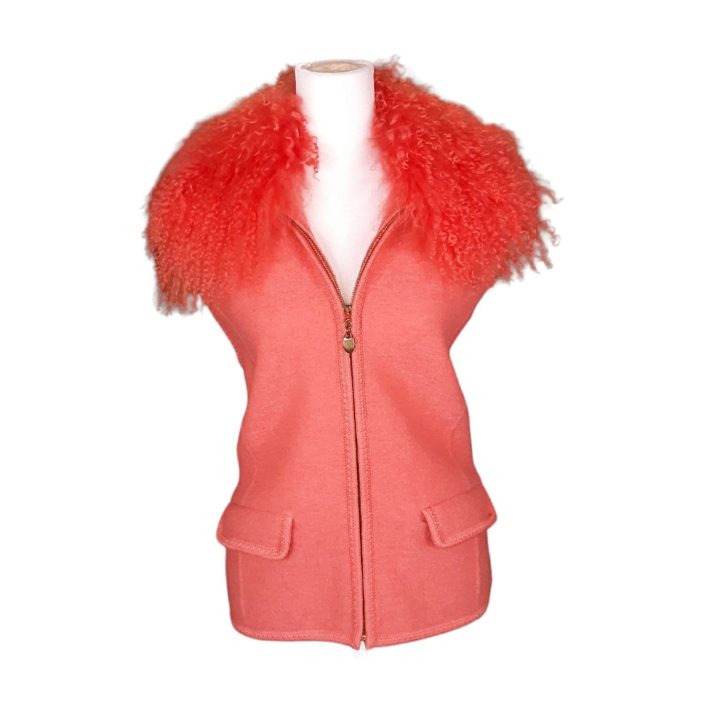 Y2K Shearling Penny Lane Collar Boiled Wool Vest L Pink